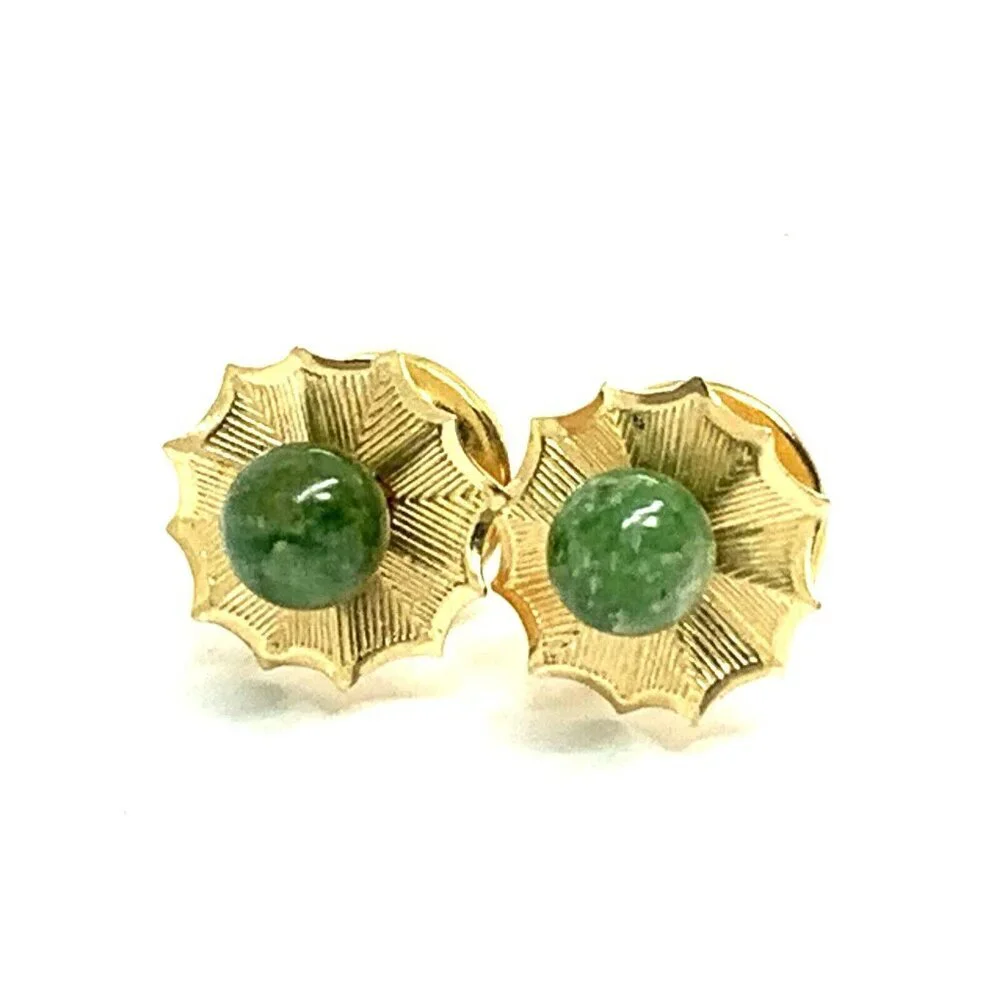 Earrings Pendant Set 14k Yellow Gold Green Gemstone 6mm Women's Estate Jewelry